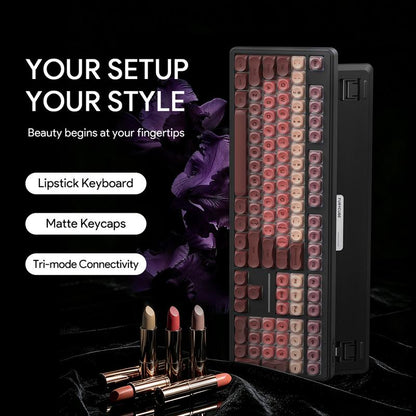 🔥50% OFF！💄FURYCUBE IP108 Lipstick Shape Wireless Mechanical Keyboard, Tri-Mode RGB Desk Keyboard✨