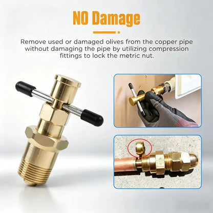 Compression Sleeve Puller Tool for 1/2" & 3/4" Brass Pipes, Rust-Resistant Ferrule Remover, Pipe Ring Extraction Kit for Corroded/Frozen Supply Stops, Removes Nut & Ferrule Safely – No Pipe Damage (Fits NPT 1/2", 3/4")