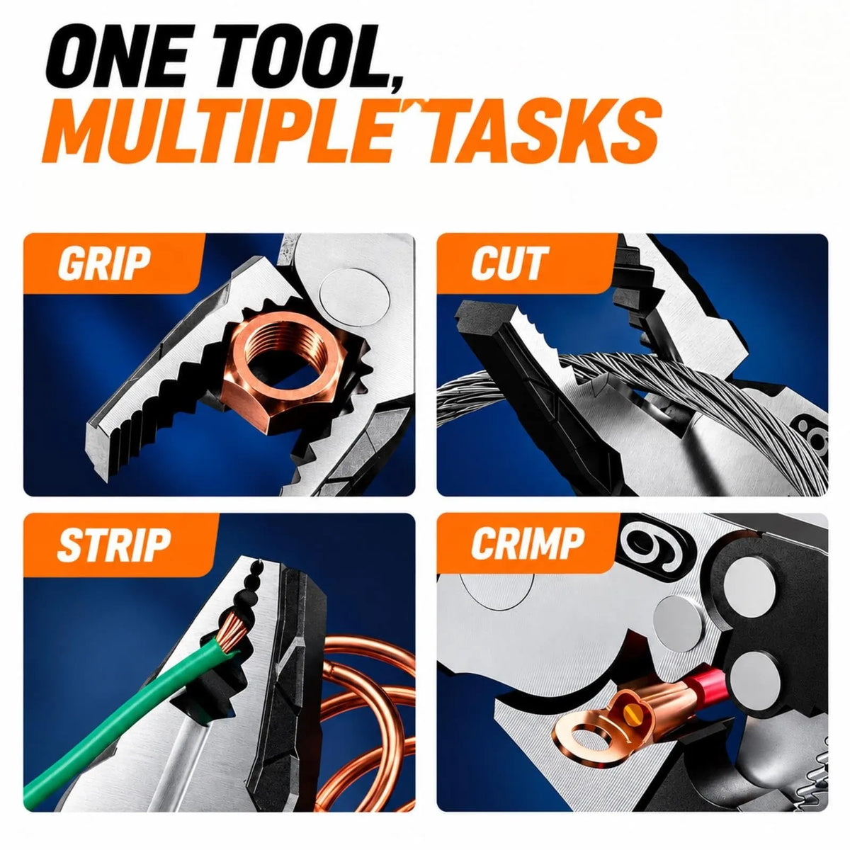 Multiple functions of the LOZLIN ratchet pliers including gripping cutting stripping and crimping