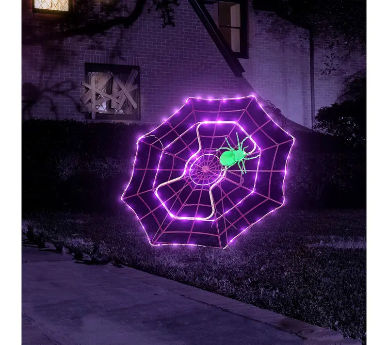 🎃 48" Giant Light-Up Spider Web with Glowing Green Spider