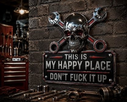 🔧 This Is My Happy Place. DON'T FUCK IT UP!💀"This Is My Happy Place" Garage Wall Sign