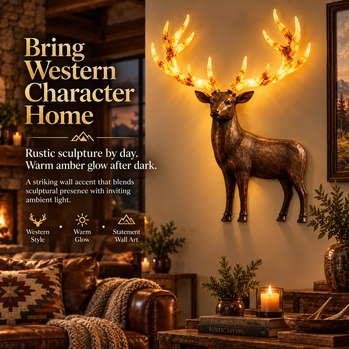 💥 Hot-Selling Half-Price Deal ✨ Light-Up Longhorn Wall Sculpture, Rustic Western-Style LED Wall Decor