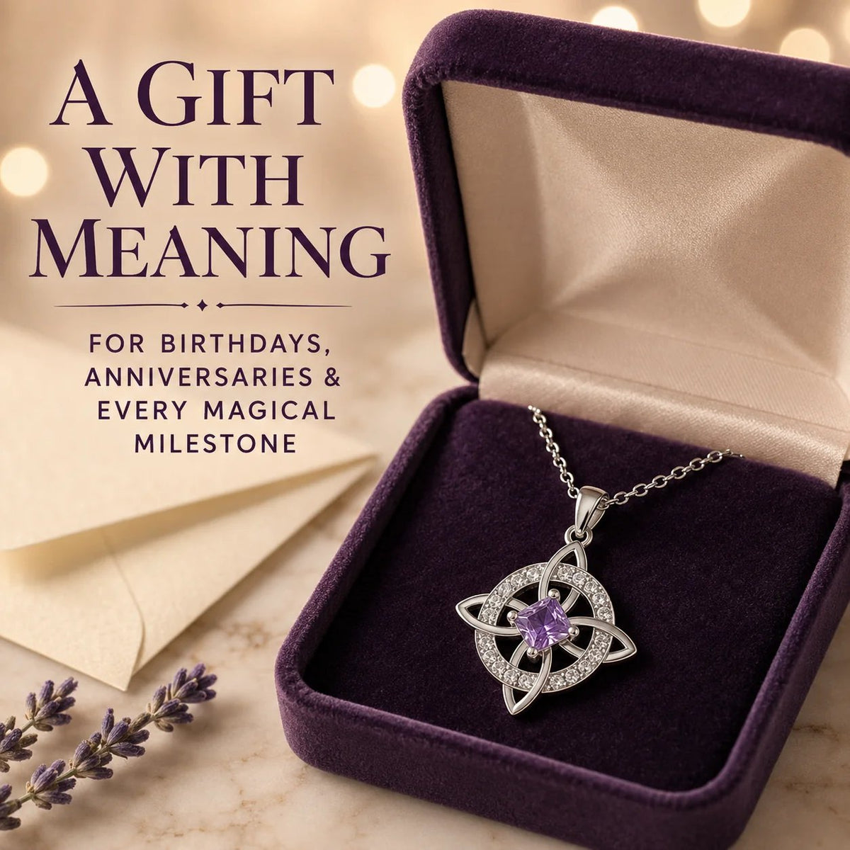 🔮 Personalized Witch’s Knot Birthstone Necklace – Sacred Protection & Luck Talisman ✨