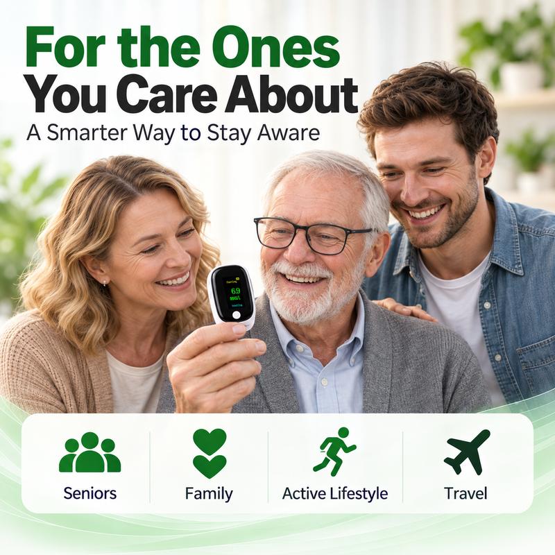Family members looking at a compact electronic health device
