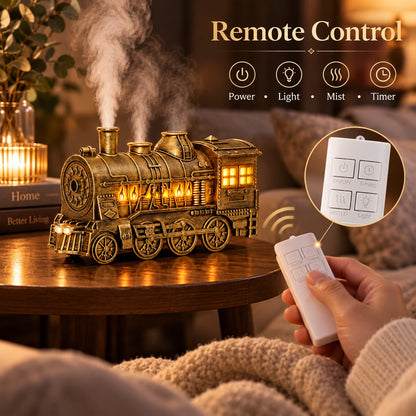 Vintage Steam Train Aromatherapy Diffuser with Simulated Flame Light Decor