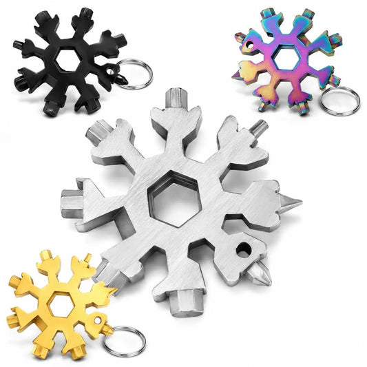 18-in-1 Snowflake Multi-Function Wrench ❄️ Stainless Steel Portable Pocket Tool