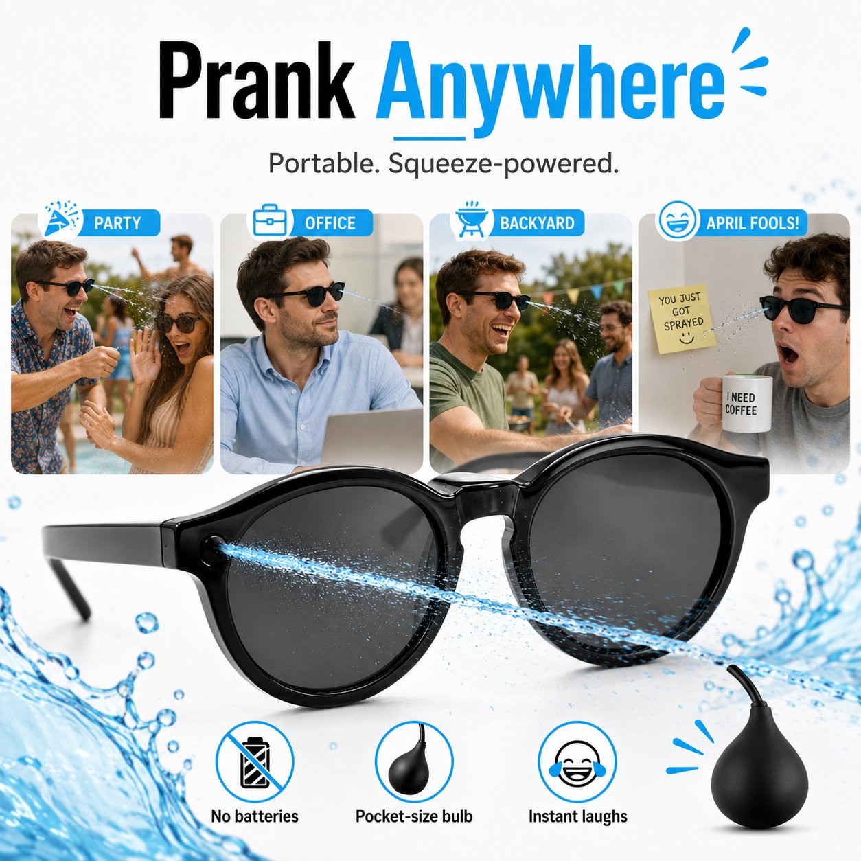 🕶️Dual-Use Sunglasses & Hidden Water-Shooting Prank Glasses | 90ml | Up to 5m Range