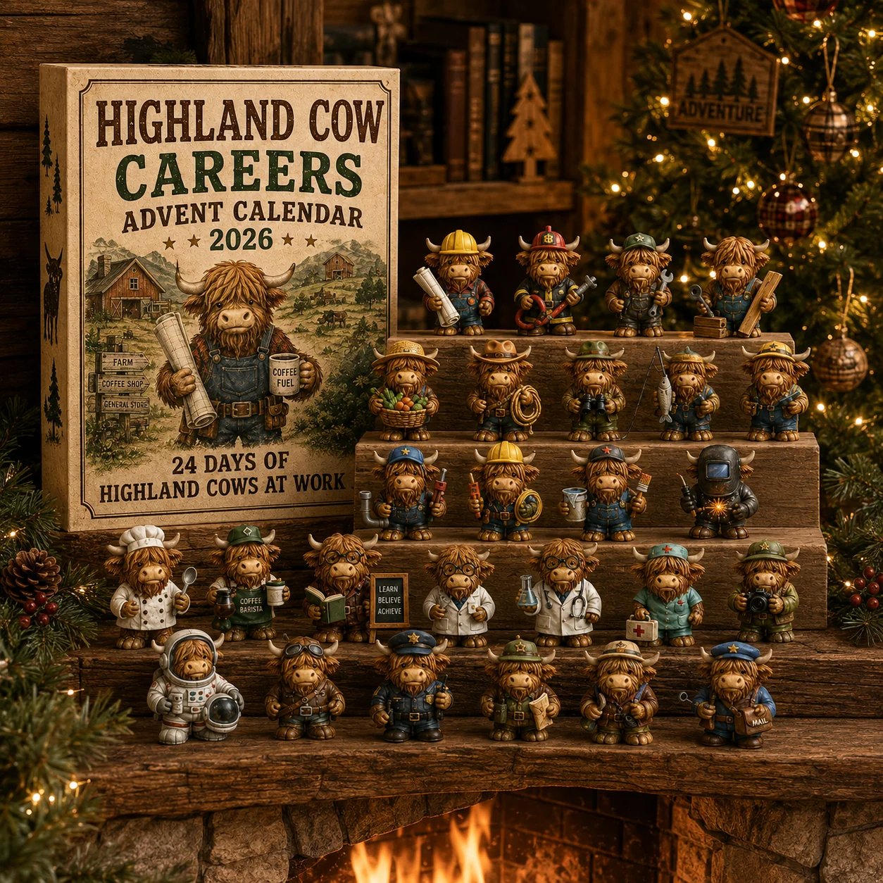 🐮 LAST DAY 49% OFF – 24 Days of Highland Cow Careers Advent Calendar | 24 Unique Collectible Highland Cows with Adorable Jobs, Tiny Accessories & Daily Christmas Surprises 🎄✨