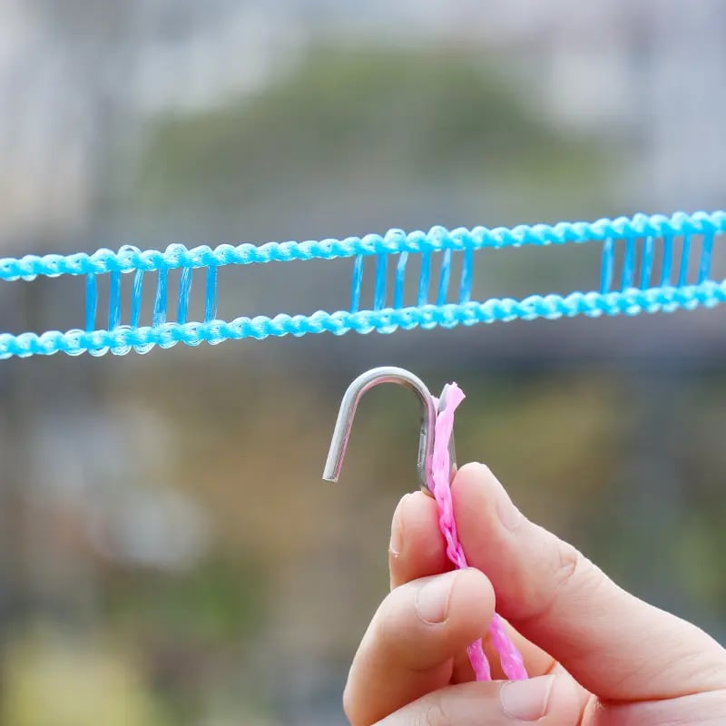 🌈Clothesline for Outside, Adjustable Clothes line,Windproof Clothesline with Hooks, Indoor and Outdoor Laundry and Drying Lines,Ideal Camping & Travel Essentials