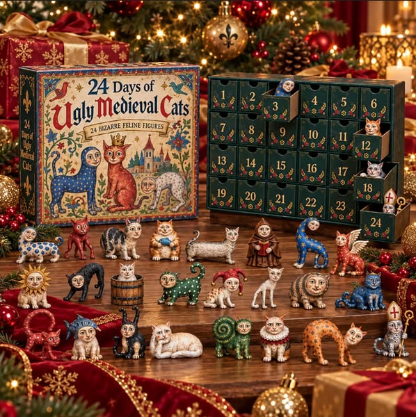 🏰24 Days of Ugly Medieval Cats Advent Calendar - Unique Medieval Cat Collectibles Holiday Countdown Box