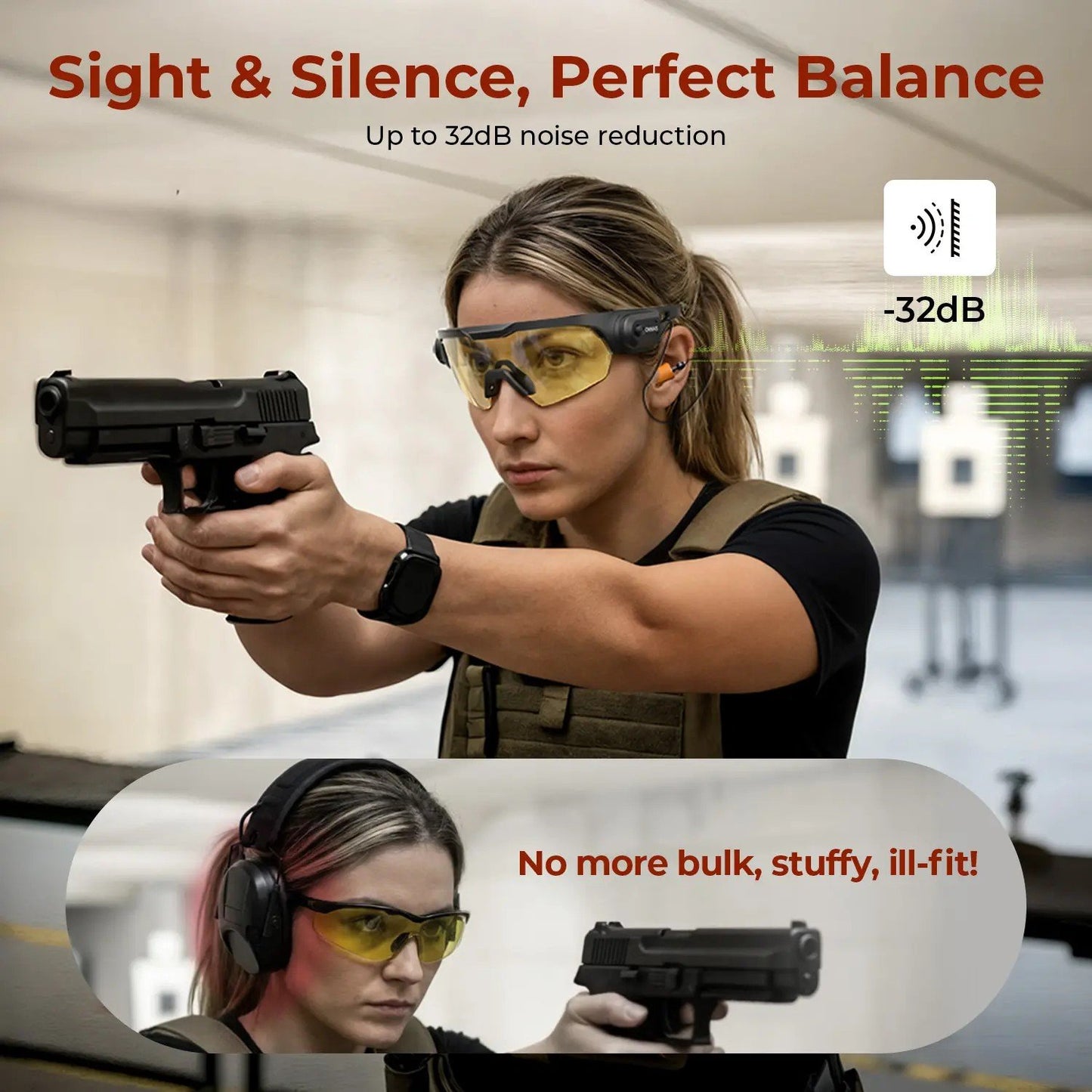 ⚡Hot Sales 49% OFF🔥ANSI Z87.1 Certified Anti-Fog Safety Goggles with Built-in NRR 32dB Noise Reduction Plugs, 3 Interchangeable Lenses, UV400 Sun Block