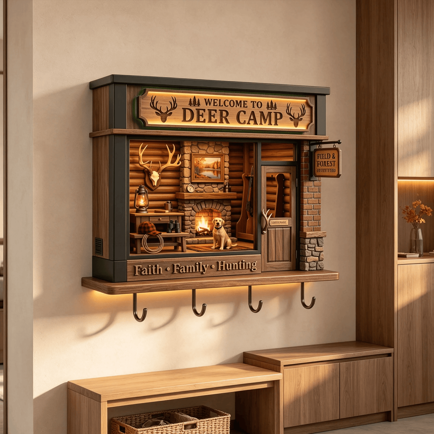 🦌Exclusive Limited Item🔥42%OFF🔥🔥Hunting-Themed 3D Wooden Cabin Key Holder