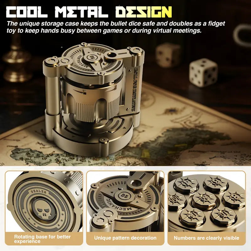🎲✨ Cyberpunk Metal Dice Set – Premium Polyhedral DND Dice with Spinning Storage Case ⚙️