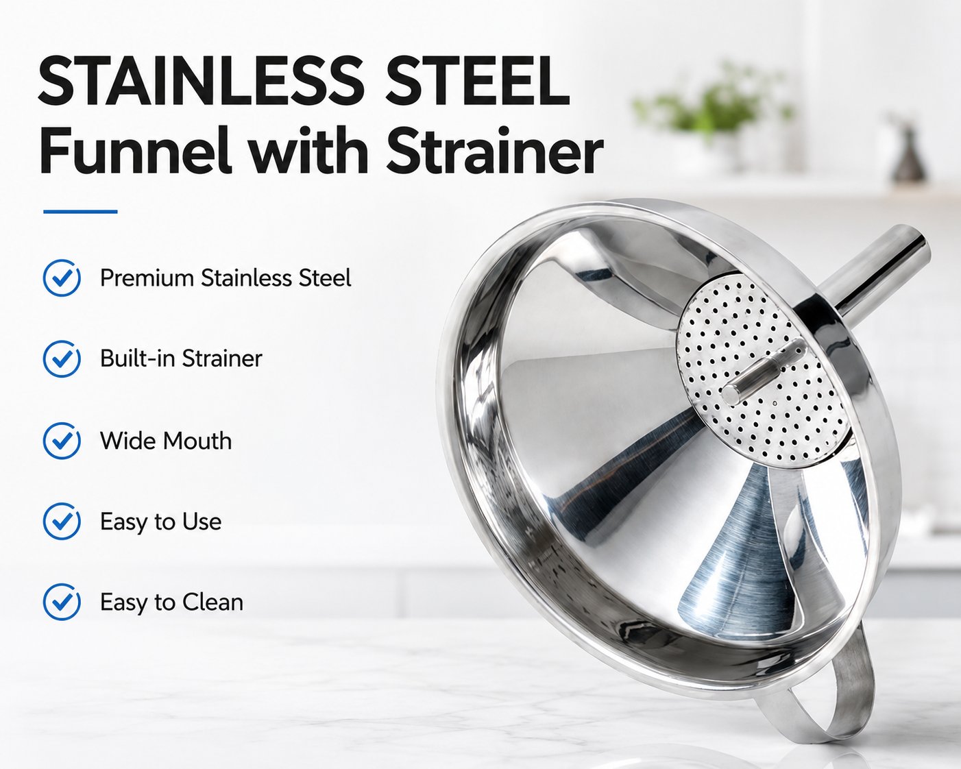 5 1/2-Inch Stainless Steel Funnel with Detachable Strainer