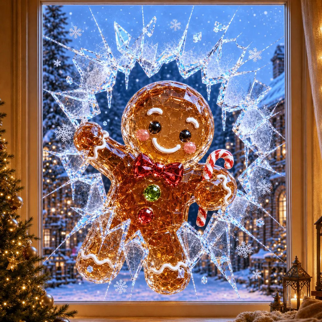 🔥Limited time 49% OFF -✨🎄19.7'' Crystal Christmas Break-In Window Decal — Shattered-Glass Holiday Window Decoration