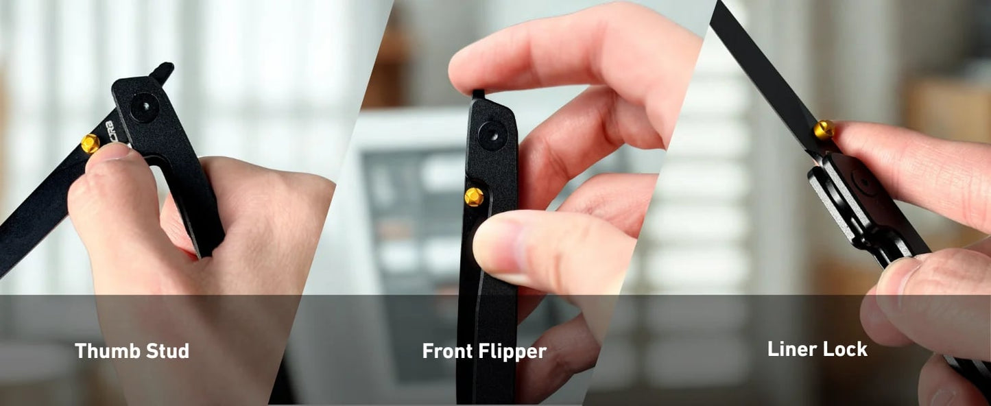 🔥Last Day Sale 50% OFF🎉Lanky Liner Lock Front Flipper Knife Black Aluminum Handle