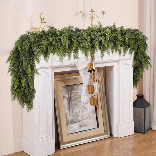 🎄 2-Pack 6ft Real Touch Artificial Cedar Garland | Lifelike Winter Pine Greenery for Christmas Mantle, Table & Wall Decor