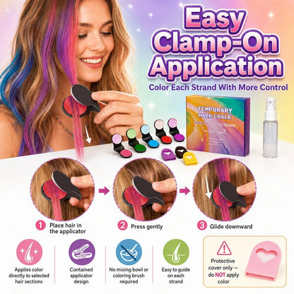 🔥🌈12-Color Temporary Hair Chalk Applicator Set |Vibrant Buildable Shades in Easy Clamp-On Applicators for Highlights, Streaks & Costume Looks ✨