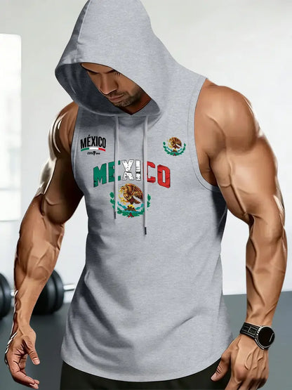 🔥 Men's Mexico Pride Sleeveless Hoodie – Breathable Athletic Tank Top 🇲🇽
