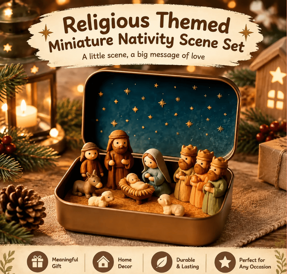 🔥Last Day 49% OFF - ✝️Religious Pocket-Size Mini Nativity Scene Set with Storage Box