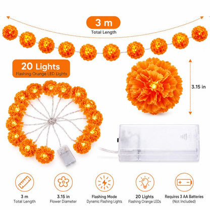 🎃🌼 3M Marigold LED Garland for Halloween & Day of the Dead