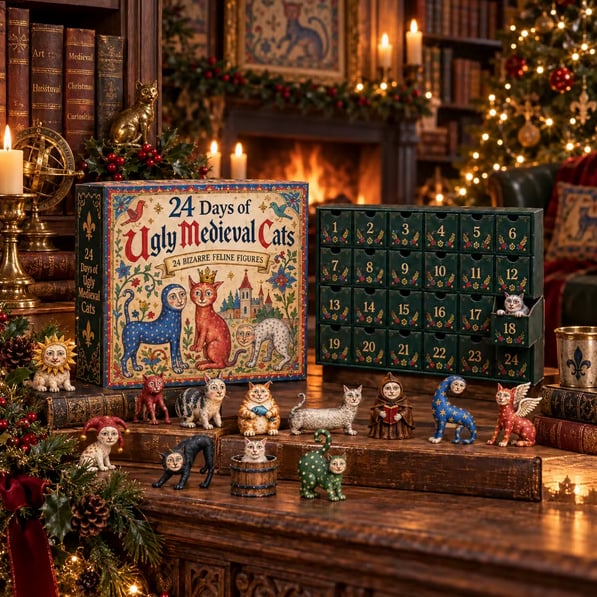 🏰24 Days of Ugly Medieval Cats Advent Calendar - Unique Medieval Cat Collectibles Holiday Countdown Box