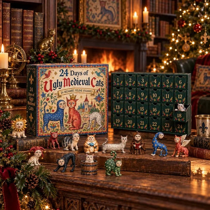 🏰24 Days of Ugly Medieval Cats Advent Calendar - Unique Medieval Cat Collectibles Holiday Countdown Box