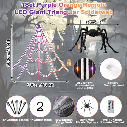 🎃 Giant LED Halloween Spider Web with Glowing Red-Eye Spider | Outdoor Decor 🕷️