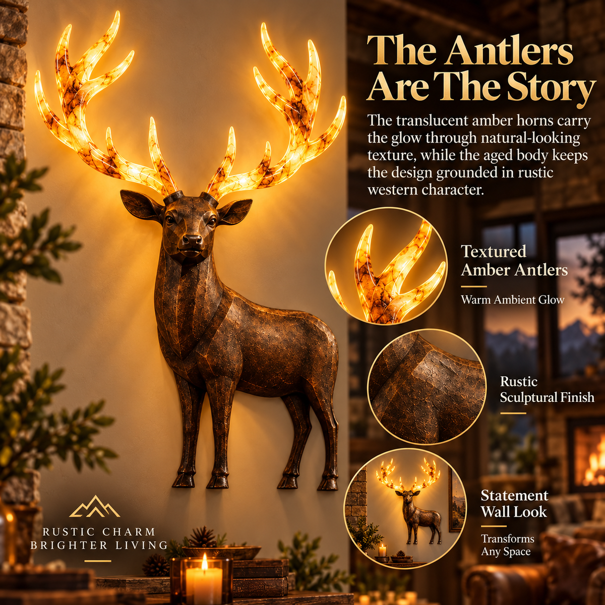 💥 Hot-Selling Half-Price Deal ✨ Light-Up Longhorn Wall Sculpture, Rustic Western-Style LED Wall Decor