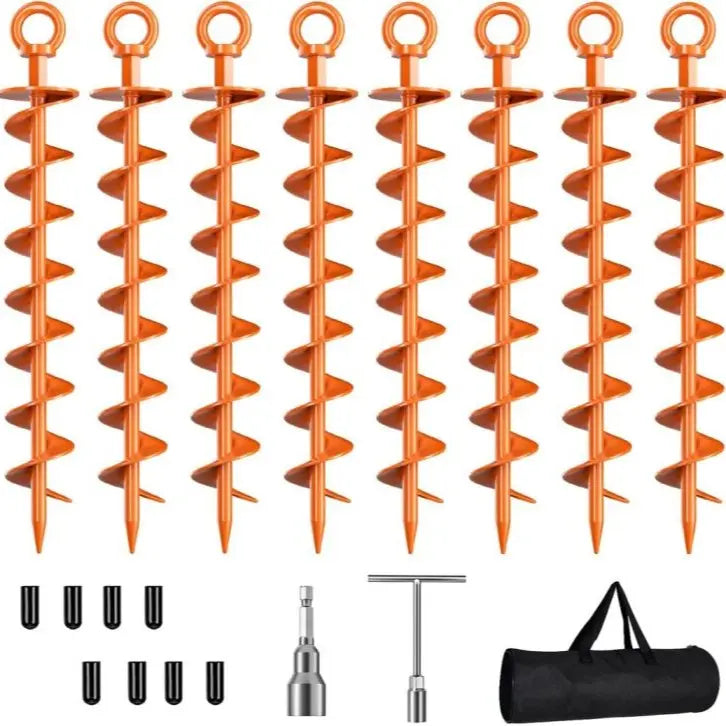 Heavy Duty Spiral Blade Ground Anchor Kit, 4-Pack 15-Inch Solid Steel Stakes for Tents, Carport, Garden Sheds, Multi-Purpose Full Spiral Blade Design, Easy Installation, High Load Bearing, Deep Soil Grip, Anti-Loosen