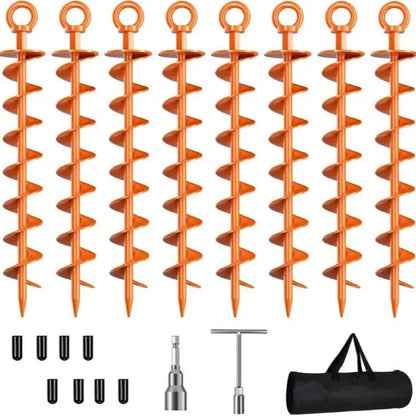 Heavy Duty Spiral Blade Ground Anchor Kit, 4-Pack 15-Inch Solid Steel Stakes for Tents, Carport, Garden Sheds, Multi-Purpose Full Spiral Blade Design, Easy Installation, High Load Bearing, Deep Soil Grip, Anti-Loosen