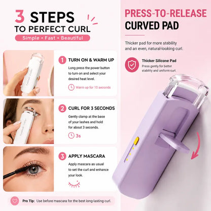 Heated Eyelash Curler, USB Rechargeable Electric Lash Curler with 3 Temperature Settings