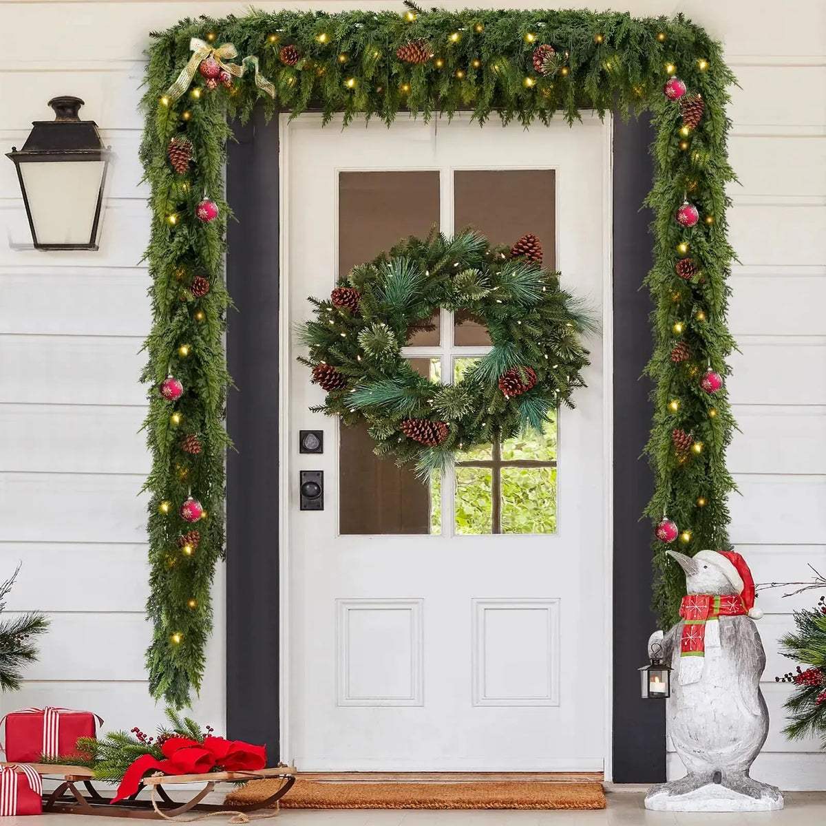 🎄 6FT Real Touch Cedar Garland 🌿 Gradient Green Artificial Cypress Pine Garland for Christmas Mantel, Table, Wall & Indoor Outdoor Décor ✨