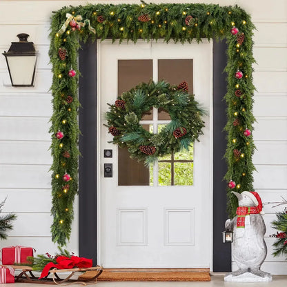 🎄 6FT Real Touch Cedar Garland 🌿 Gradient Green Artificial Cypress Pine Garland for Christmas Mantel, Table, Wall & Indoor Outdoor Décor ✨