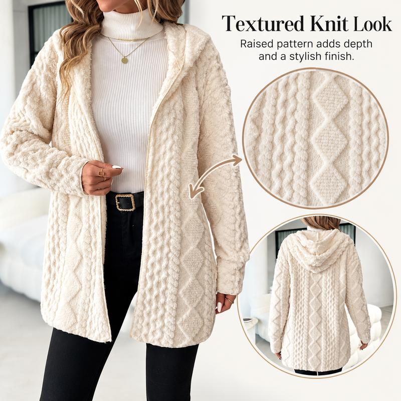 Textured knit style plush cardigan