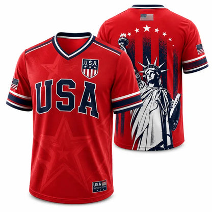 🇺🇸 USA Patriotic Soccer Jersey | American Flag & Statue of Liberty V-Neck Sports Tee 🗽⚽