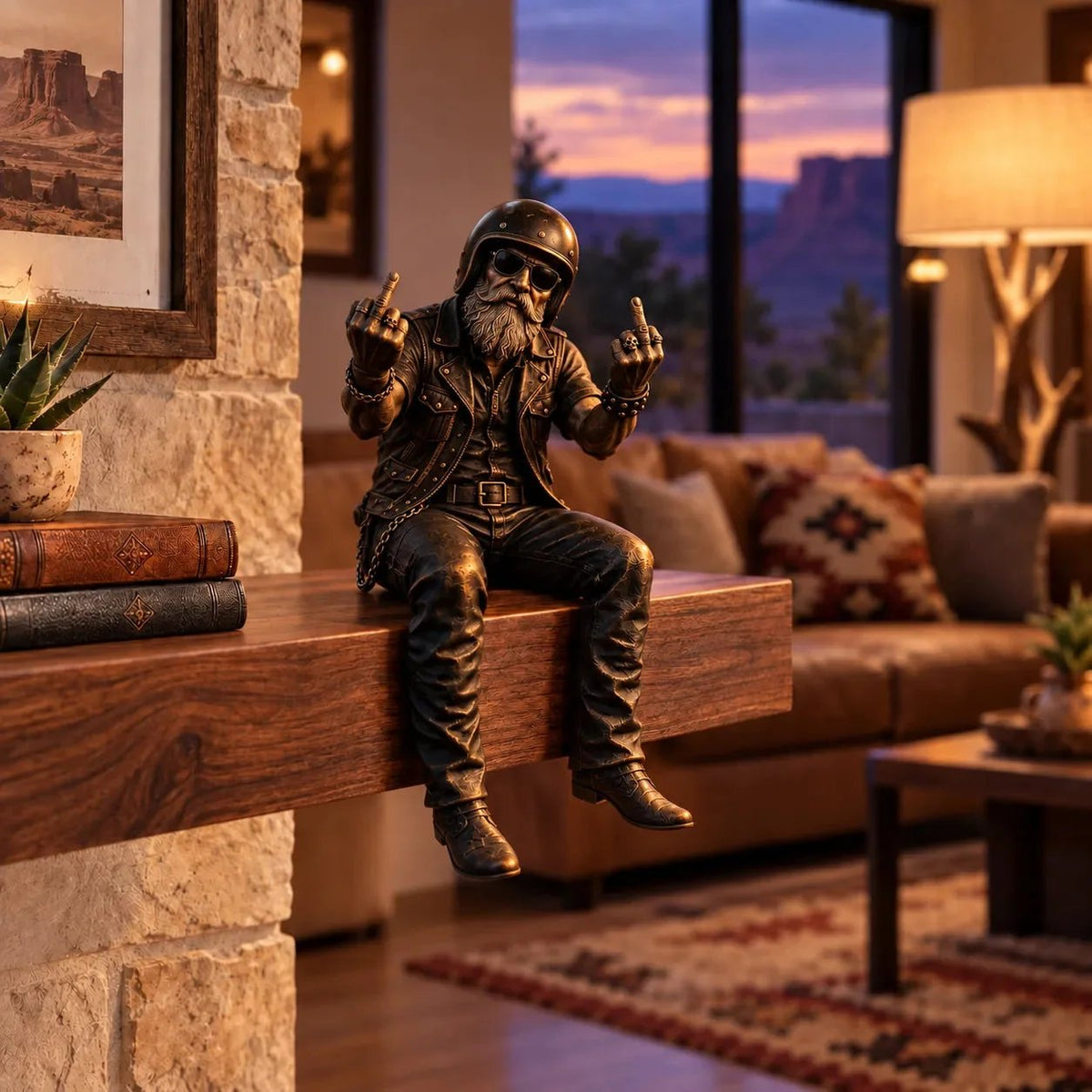 Old Biker Soul Shelf Sitter Collection – Rustic Motorcycle Rider Figurines for Men