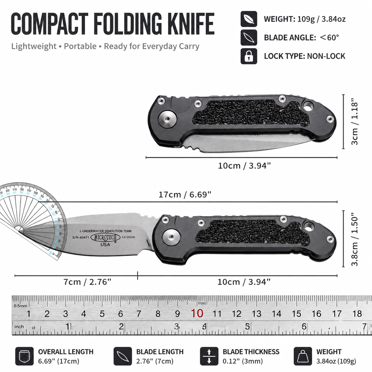 🏕️MICR Gen III Folding Knife 🔪 D2 Steel Camp Tool