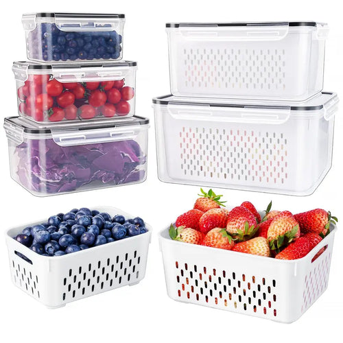 🥗 5-Pack Stackable Fridge Organizers with Removable Colanders – Keep Fruits & Veggies Fresh