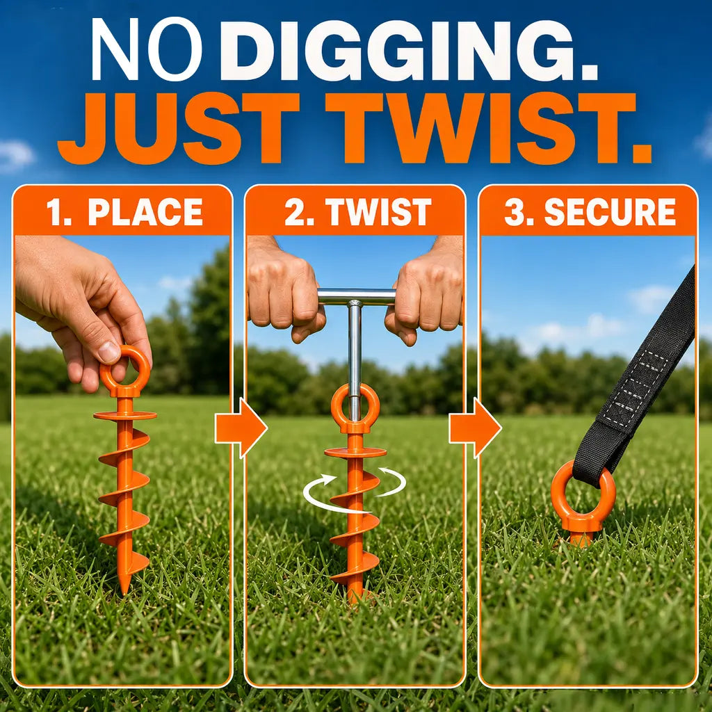 Heavy Duty Spiral Blade Ground Anchor Kit, 4-Pack 15-Inch Solid Steel Stakes for Tents, Carport, Garden Sheds, Multi-Purpose Full Spiral Blade Design, Easy Installation, High Load Bearing, Deep Soil Grip, Anti-Loosen