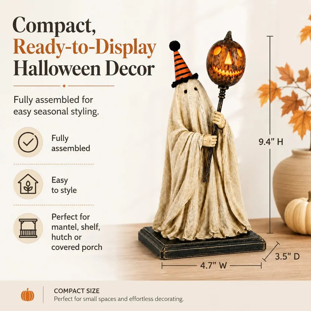 🏆Summerween Sale 49% OFF 👻🎃 Lighted Vintage Ghost Figurine with Glowing Pumpkin Staff