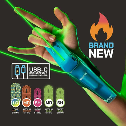 🕷 Rechargeable Wrist String Launcher with UV-Reactive & Glow-in-the-Dark Strings for Kids & Adults 🎁