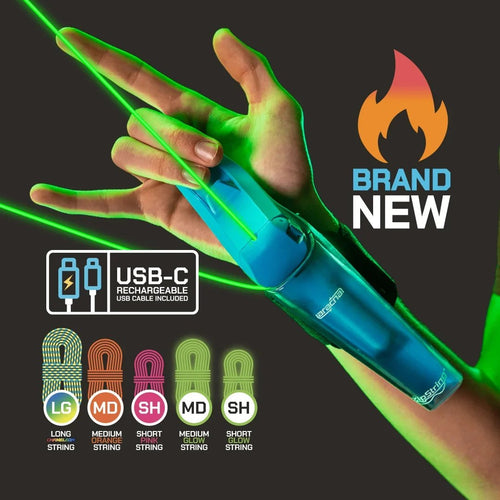 🕷 Rechargeable Wrist String Launcher with UV-Reactive & Glow-in-the-Dark Strings for Kids & Adults 🎁