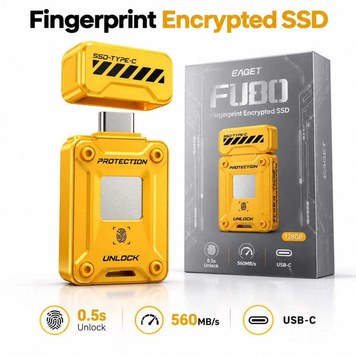 🔐 EAGET FU80 Fingerprint Encrypted SSD Flash Drive – Ultra-Fast Type-C USB Drive for Secure Data Storage