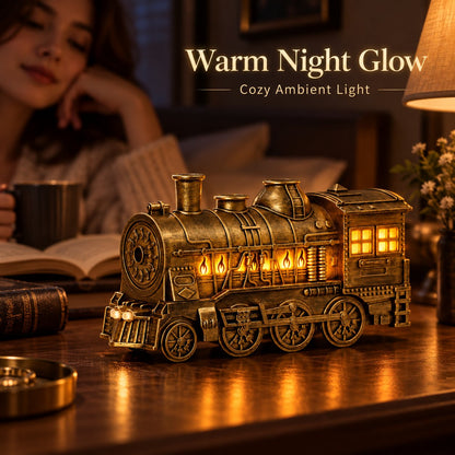 Vintage Steam Train Aromatherapy Diffuser with Simulated Flame Light Decor