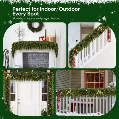 🎄 6FT Real Touch Cedar Garland 🌿 Gradient Green Artificial Cypress Pine Garland for Christmas Mantel, Table, Wall & Indoor Outdoor Décor ✨