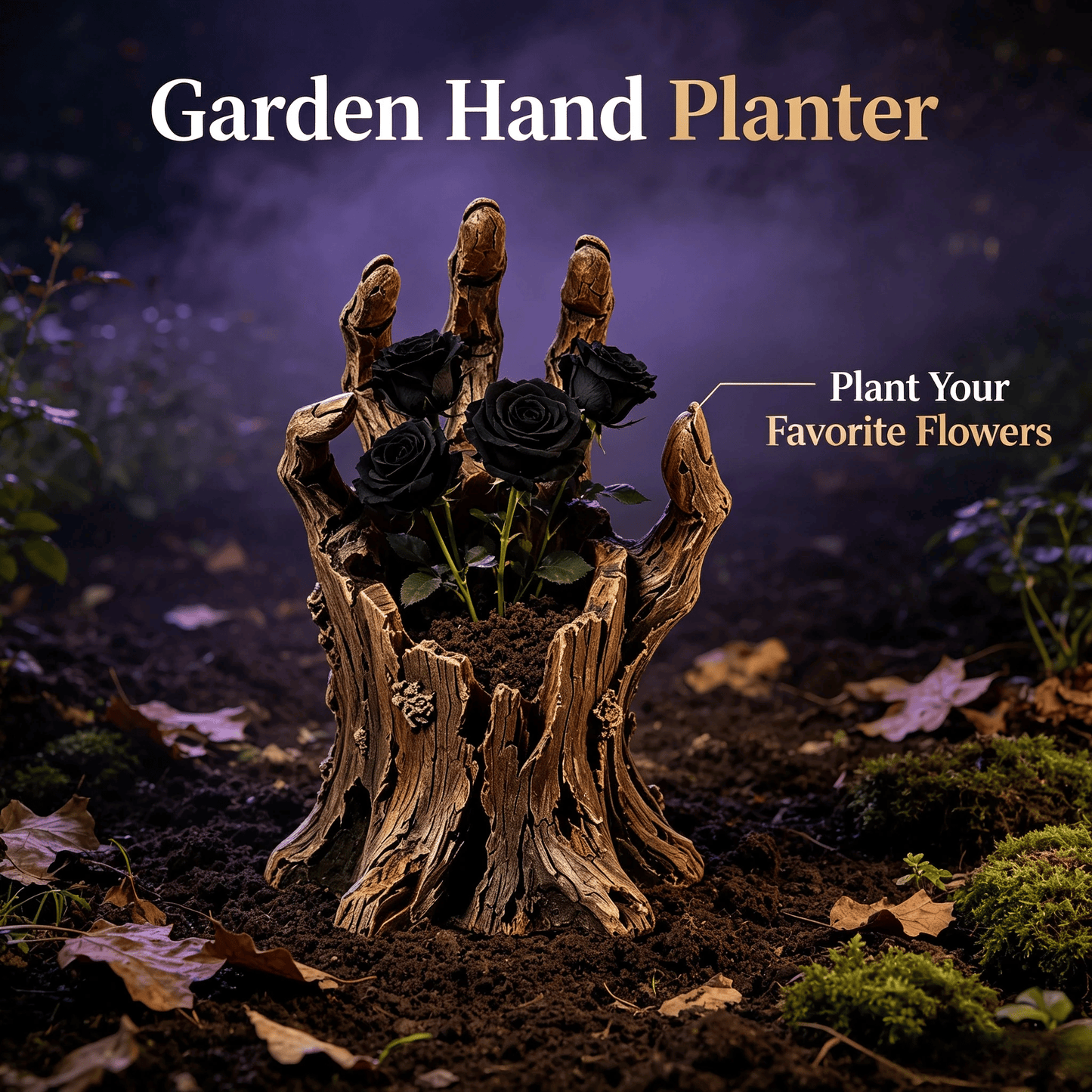 🎃Halloween  Wooden Hand Garden Planter Stake – Spooky Driftwood Yard Decor for Plants & Halloween 🕸️