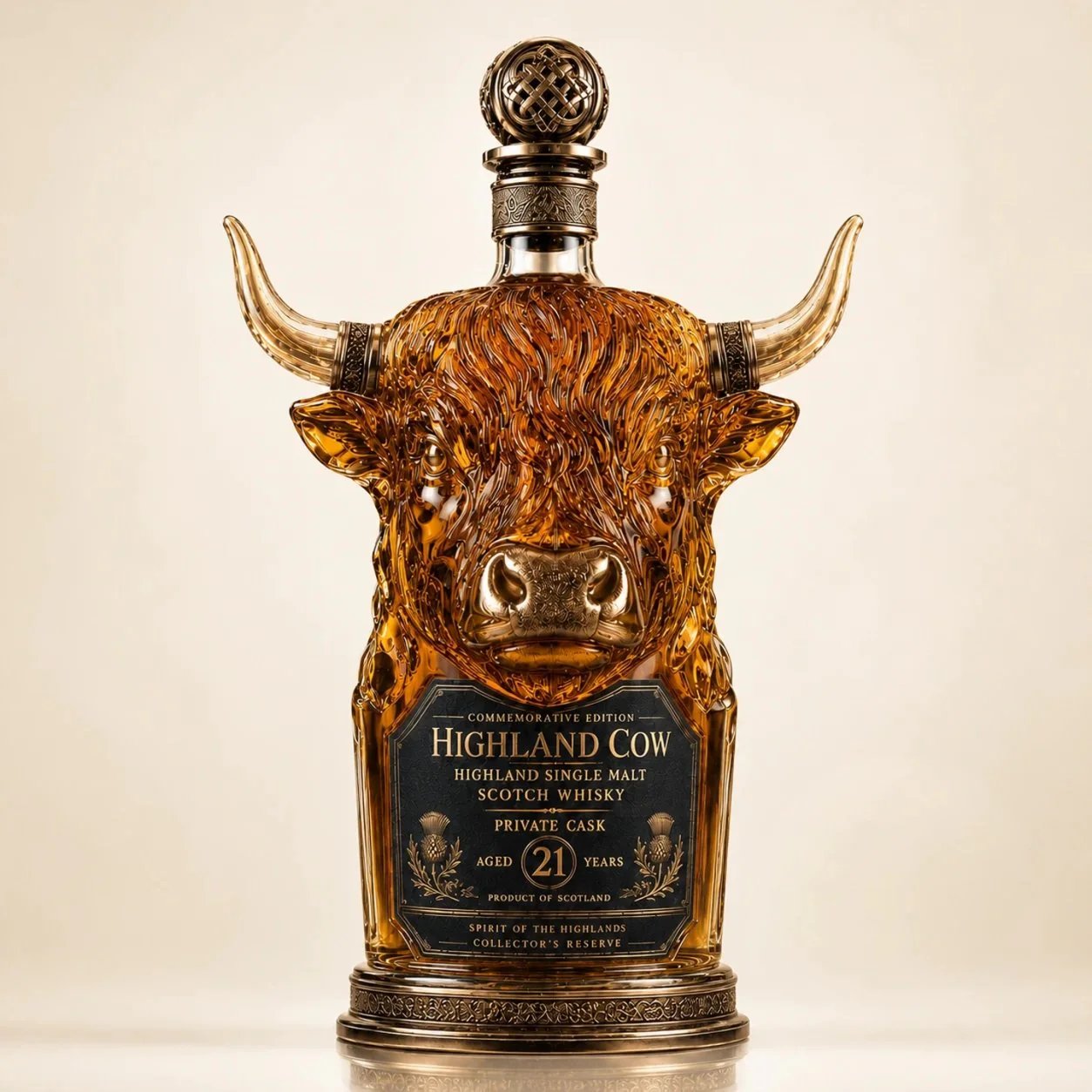 🎁 Highland Cow Private Cask 21 Years Cow Head Shaped Scotch Whisky Bottle