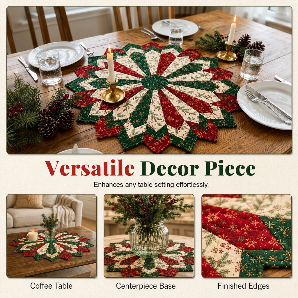 🎄 Holiday Star Quilted Table Topper ✨ Festive Christmas Dining & Home Decor