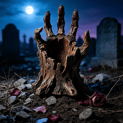 🎃Halloween  Wooden Hand Garden Planter Stake – Spooky Driftwood Yard Decor for Plants & Halloween 🕸️